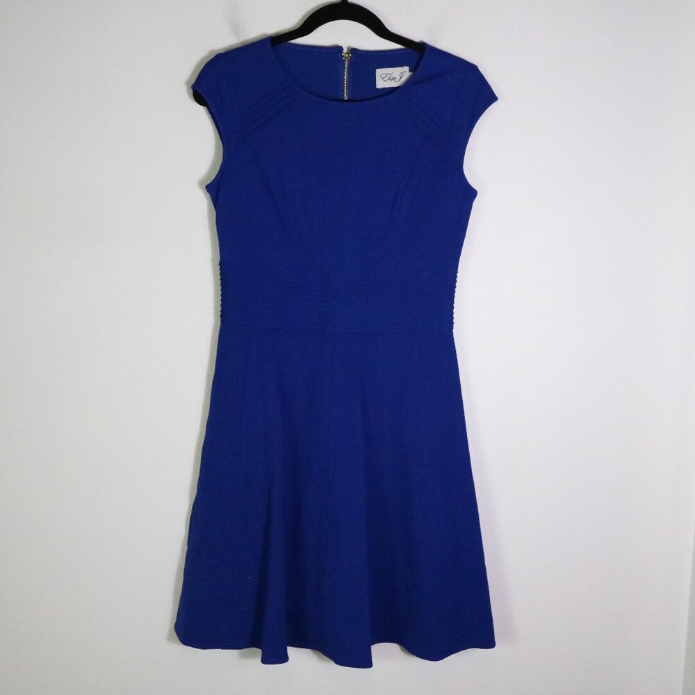 Eliza J Pintucked Ponte Fit Flare Dress Womens‎ 6 Cobalt Blue Cocktail Party